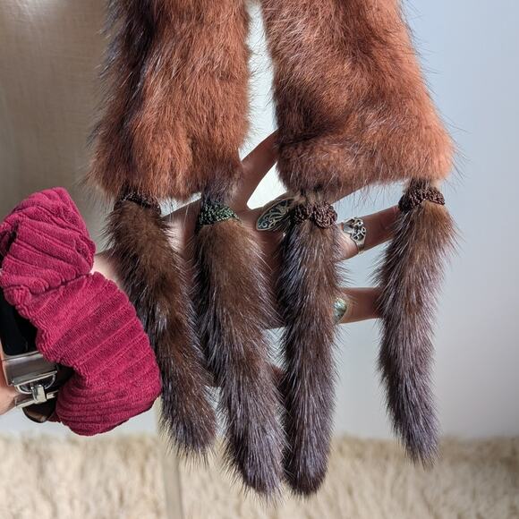 Vintage Red Mink Fur Stole Glam Mobwife Shrug Luxury Scarf Shawl Furry Collar - Picture 8 of 10